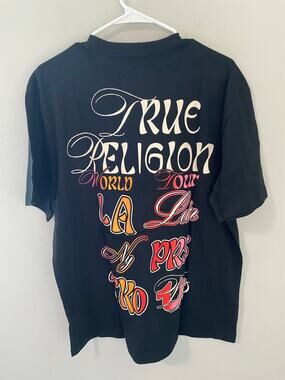 True Religion Ombre Logo Graphic Tee Black Short Sleeve Medium NWT